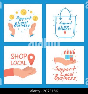 campagna locale con lettere e icone di set disegno vettoriale illustrazione Illustrazione Vettoriale