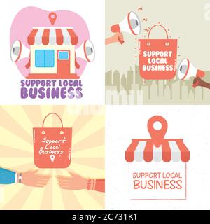 campagna locale con lettere e icone di set disegno vettoriale illustrazione Illustrazione Vettoriale