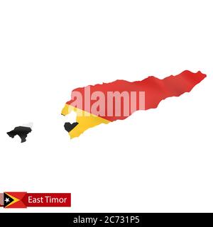 Mappa di Timor Est con bandiera di paese sventolante. Illustrazione vettoriale. Illustrazione Vettoriale