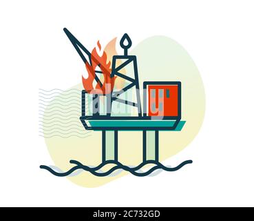 Incidente di petrolio - piattaforma offshore - icona di stock come file EPS 10 Illustrazione Vettoriale