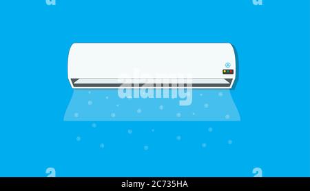 Illustrazione del design piatto del climatizzatore con sfondo blu Illustrazione Vettoriale