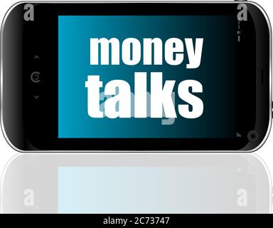Concetto finanziario. Smartphone con messaggi di testo in denaro in esposizione. Telefono cellulare Foto Stock