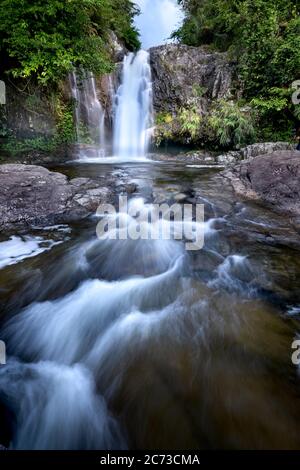 Cascata in una foresta tropicale nel distretto di Binh Lieu, provincia di Quang Ninh, Vietnam Foto Stock