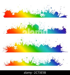 Ritaglia il bordo con spruzzi e gocce di arcobaleno per progettare tracciati, composizione, striscioni e la tua creatività Illustrazione Vettoriale