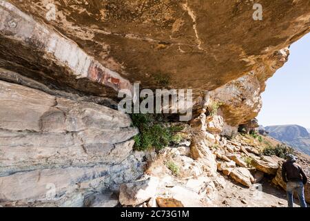 Drakensberg, sito d'arte rock 'Game Pass Sheiter', pittura rock, riserva naturale di Kamberg, KwaZulu-Natal, Sudafrica, Africa Foto Stock