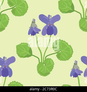 Motivo floreale senza cuciture realizzato con fiori di viola della foresta selvaggia disegnati a mano isolati su sfondo giallo. Struttura a molla senza fine per un design romantico Illustrazione Vettoriale