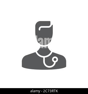 Medico con simbolo di icona vettoriale stetoscopio isolato su sfondo bianco Illustrazione Vettoriale