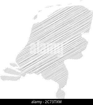 Olanda - carta a matita per tracciare la silhouette mappa della zona di campagna con ombra. Semplice illustrazione vettoriale piatta. Illustrazione Vettoriale