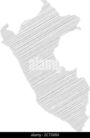 Perù - matita scrimbolo schizzo silhouette mappa della zona di paese con ombra. Semplice illustrazione vettoriale piatta. Illustrazione Vettoriale