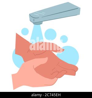Lavaggio e risciacquo delle mani con vettore acqua corrente Illustrazione Vettoriale