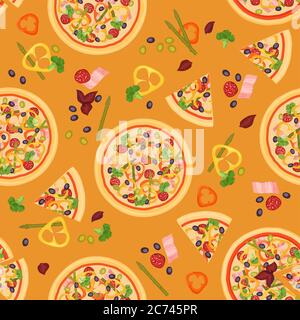 Vector consistenza senza giunture di fette di pizza con vari ingredienti Illustrazione Vettoriale