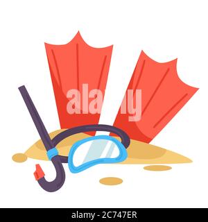 Attrezzatura per immersioni subacquee per snorkeling, vettore di attività estive Illustrazione Vettoriale