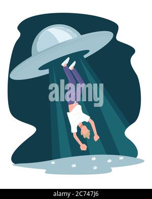 Uomo rapito da alieni, ufo disco volante rapimento Illustrazione Vettoriale