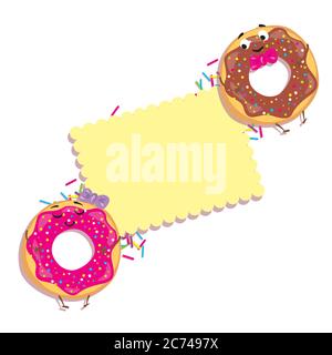 Set di dolci carini. Ciambelle, muffin, pasta, caffè, tè, tazza, torta, gelati e croissant. Dolci sorridenti. Caratteri. Illustrazione Vettoriale