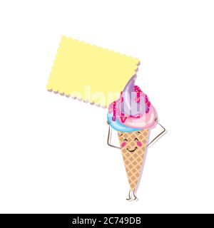 Set di dolci carini. Ciambelle, muffin, pasta, caffè, tè, tazza, torta, gelati e croissant. Dolci sorridenti. Caratteri. Illustrazione Vettoriale