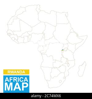 Africa ha contornato la mappa con evidenziato Ruanda. Mappa e bandiera del Ruanda sulla mappa dell'Africa. Illustrazione vettoriale. Illustrazione Vettoriale