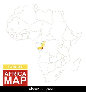 Africa ha contornato la mappa con il Congo evidenziato. Mappa e bandiera del Congo sulla mappa dell'Africa. Illustrazione vettoriale. Illustrazione Vettoriale