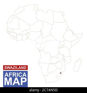 Africa ha contornato la mappa con lo Swaziland evidenziato. Mappa e bandiera dello Swaziland sulla mappa dell'Africa. Illustrazione vettoriale. Illustrazione Vettoriale