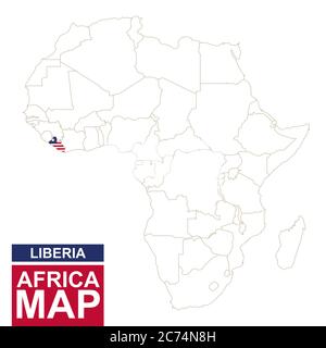 Africa ha contornato la mappa con la Liberia evidenziata. Mappa e bandiera della Liberia sulla mappa dell'Africa. Illustrazione vettoriale. Illustrazione Vettoriale