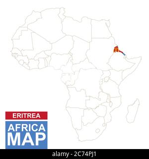Africa ha contornato la mappa con l'Eritrea evidenziata. Mappa e bandiera dell'Eritrea sulla mappa dell'Africa. Illustrazione vettoriale. Illustrazione Vettoriale