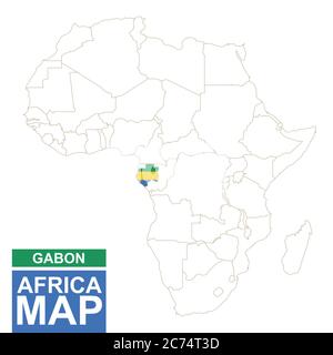 Africa ha contornato la mappa con il Gabon evidenziato. Mappa e bandiera del Gabon sulla mappa dell'Africa. Illustrazione vettoriale. Illustrazione Vettoriale
