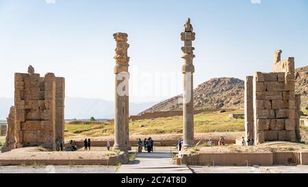 Persapolis, Iran - 2019 maggio: Rovine di Persapolis, la capitale dell'Impero Persiano più tardi distrutta da Alessandro il grande. Città storica di Persapolis Foto Stock
