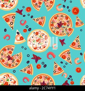 Vector consistenza senza giunture di fette di pizza con vari ingredienti Illustrazione Vettoriale