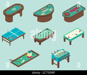 Set di icone isometriche piatte vettoriali per giochi da tavolo Illustrazione Vettoriale