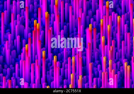 Sfondo geometrico 3d astratto fatto di barre colorate, concetto di grandi dati digitali, vista isometrica Foto Stock