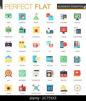 Insieme vettoriale di icone di Business Essentials piatte isolate Illustrazione Vettoriale