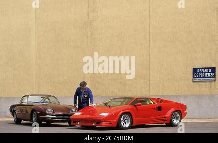 1988 25° anniversario Lamborghini Countach e Lamborghini 350. Foto Stock