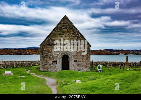 Cappella di Sant'Orano, Iona, Ebridi interne al largo del Ross of Mull, Argyll e Bute, Scozia, Regno Unito. Foto Stock