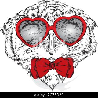 Gufo carino con gli occhiali cuore. Illustrazione vettoriale. San Valentino. Illustrazione Vettoriale