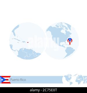 Porto Rico sul mondo con bandiera e mappa regionale di Porto Rico. Illustrazione vettoriale. Illustrazione Vettoriale