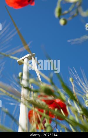 Turbina eolica per la produzione di energia elettrica, provincia di Saragozza, Aragona in Spagna. Foto Stock