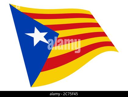 Catalonia Independence waving flag grafico isolato su bianco con ritaglio percorso rosso giallo blu bianco stella estelada Foto Stock