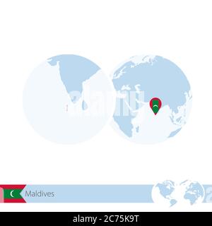 Maldive sul mondo con bandiera e mappa regionale delle Maldive. Illustrazione vettoriale. Illustrazione Vettoriale