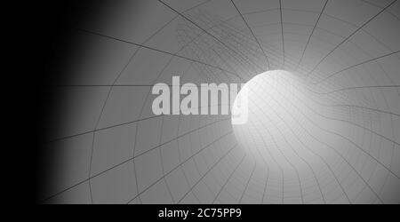 Modello 3D Abstract di un tunnel wormhole per sfondi di scienza spaziale o illustrazioni di viaggi interstellari e temporali Foto Stock