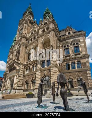 Sculture di Olbram Zoubek di fronte al municipio, nella città di Liberec, Boemia, Liberec Regione, Repubblica Ceca Foto Stock