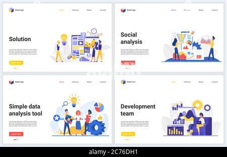 Marketing sui social media, illustrazioni vettoriali sulla tecnologia di analisi dei dati. Progettazione di siti web di interfaccia creativa, banner con cartoni animati piani moderno analisi dei servizi di sviluppo e strumenti di database tecnologico Illustrazione Vettoriale