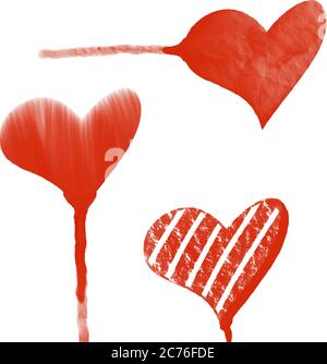 Insieme di strani cuori grafici acquerelli. Illustrazione grafica del computer Illustrazione Vettoriale