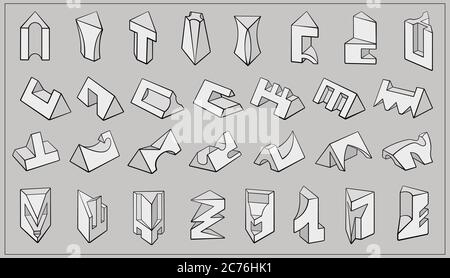 Set di forme geometriche 3D a prisma Illustrazione Vettoriale