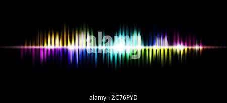 sfondo vettoriale astratto con un'onda sonora colorata su sfondo nero. Elemento per design, modello, banner Foto Stock