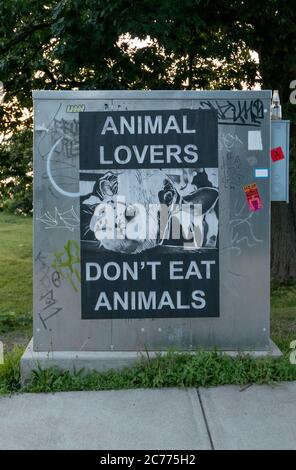 Gli amanti degli animali non mangiano un poster a Harvard, Boston. Foto Stock