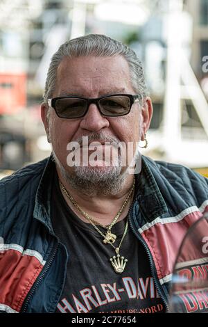 Kalle Haverland , GZSZ Schauspieler, Kiezpirat, Amburgo, Hafencity, Harley Davidson, 13.07.2020 Foto Stock