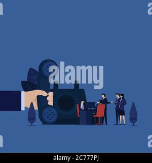 Consulenza aziendale con servizio clienti accanto alla grande vecchia metafora telefonica del call center. Illustrazione Vettoriale
