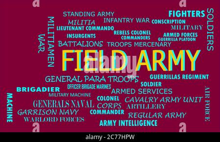 Field Army Related Words e post presentati su testo colorato vettore astratto nuvola. Illustrazione Vettoriale