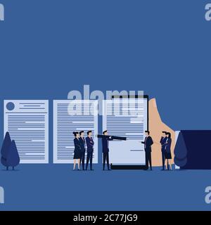 Business manager tenere penna per firmare telefono metafora della firma online. Illustrazione Vettoriale