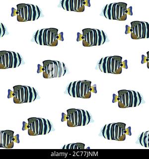 Cute motivo senza cuciture con pesci corallini tropicali luminosi. Illustrazione Vettoriale