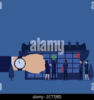 Il team aziendale ha dato un segno di spunta e un segno di spunta sul calendario dei programmi. Illustrazione Vettoriale